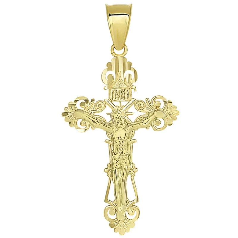 women delicate necklaces -Solid 14K Yellow Gold Roman Catholic Cross Charm with Jesus INRI Crucifix Pendant