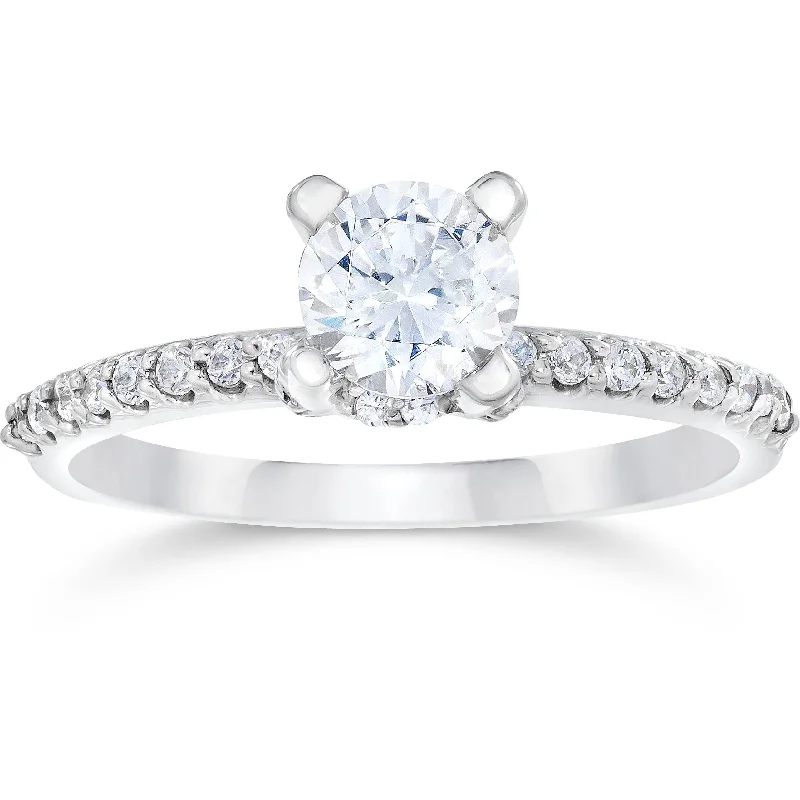 women men’s solitaire engagement rings -1ct Diamond Halo Engagement Ring 14K White Gold