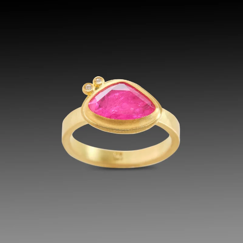 women colorful gemstone rings -Organic Ruby Ring with Diamonds