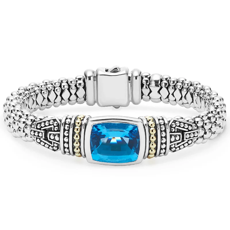 women boho bracelets -Caviar Color Swiss Blue Topaz Caviar Bracelet | 9mm