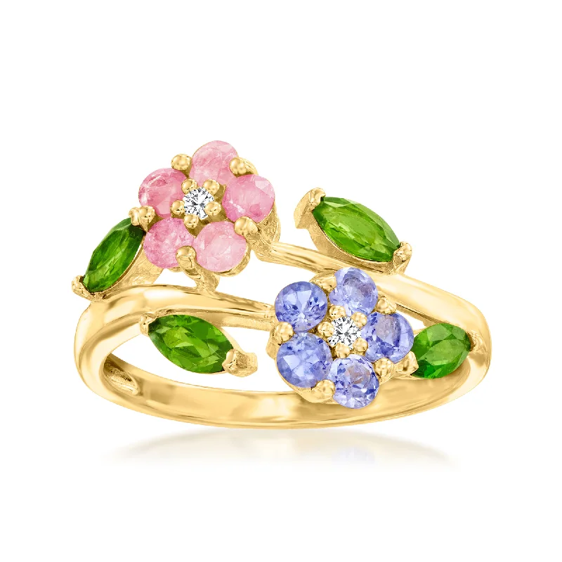 women stackable wedding engagement rings -Ross-Simons Multi-Gem Flower Ring in 18kt Gold Over Sterling