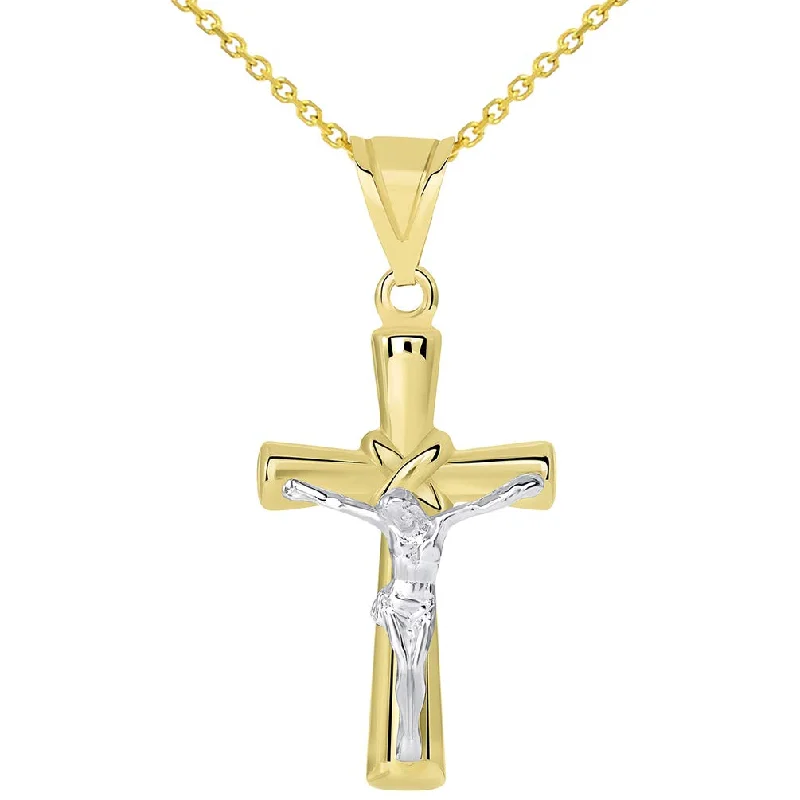 women heart necklaces -14k Two-Tone Gold Polished Tube Knot Cross Crucifix Pendant Necklace