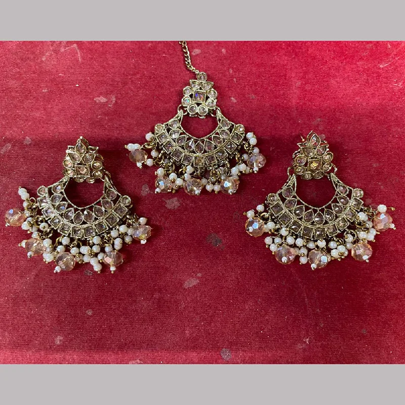 women chunky gold earrings -Shree Chamunda Jewellers Gold Plated Pearl And Austrian Stone Earrings With Mangtikka