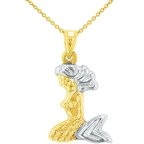 women oversized necklaces -High Polish 14K Yellow Gold 3D Mermaid Charm Pendant Necklace