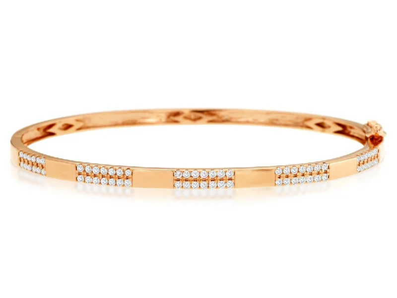 women birthstone bangles -Two Row Diamond and Polished Gold Bangle Bracelet