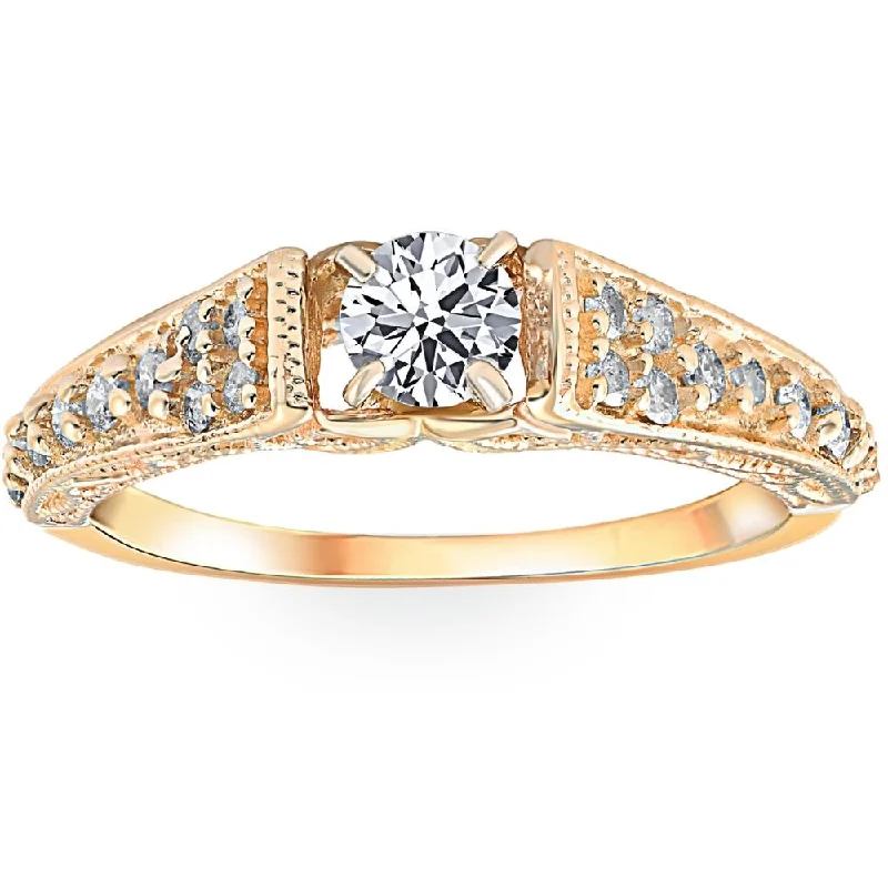 women moissanite engagement rings -5/8ct Vintage Diamond Engagement Ring 14K Yellow Gold