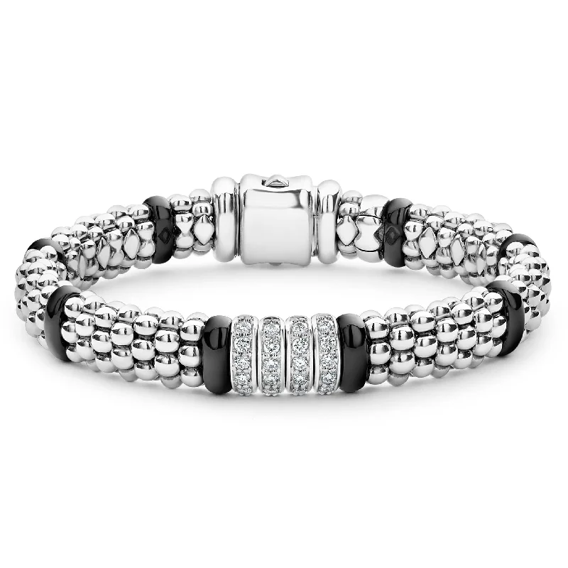 women oval bangles -Black Caviar Black Four Station Diamond Caviar Bracelet | 9mm