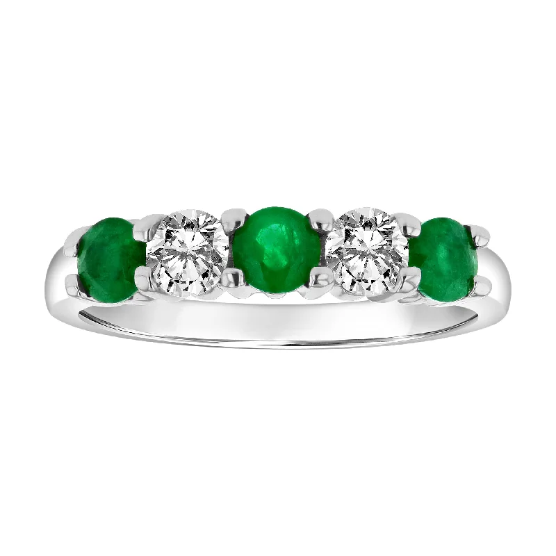 women pear-shaped engagement rings -1.11cttw Emerald and Diamond Band set in 14k Gold