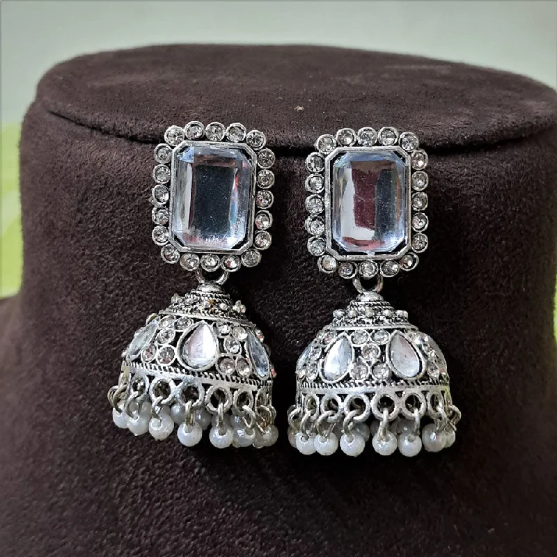 women elegant pearl earrings -H K Fashion Oxidised Plated Crystal  Stone And Pearls Jhumki Earrings