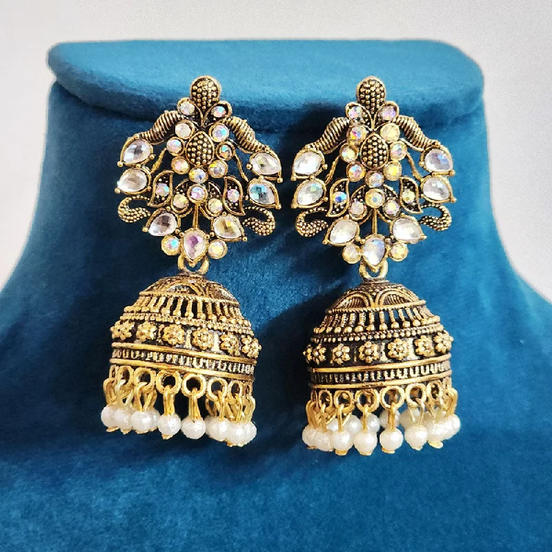 women colorful earrings -H K Fashion Gold Plated Crystal Stone And  Pearls Jhumki Earrings