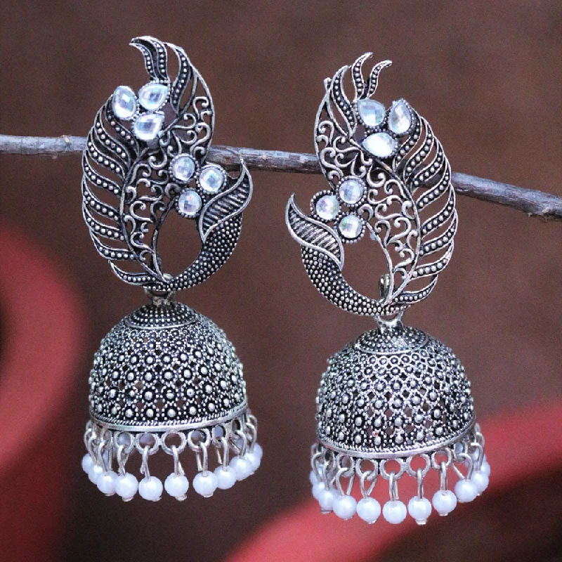 women delicate earrings -H K Fashion Oxidised Plated Austrian Stone And Pearls Jhumki Earrings