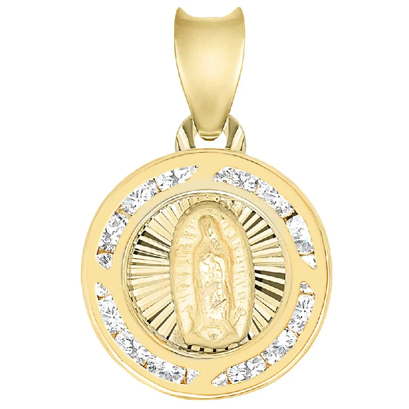 women infinity pendant necklaces -14k Yellow Gold Cubic Zirconia Round Mini Our Lady Of Guadalupe Medal Charm Pendant