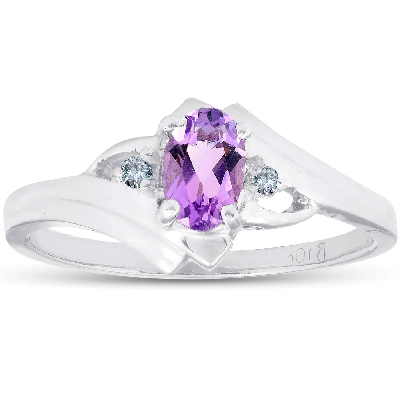 women engagement rings with side stones -5/8ct Amethyst & Diamond Ring 10K White Gold