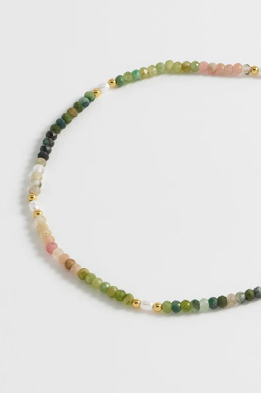 women art deco necklaces -Gemstone Pearl T-Bar Beaded Necklace