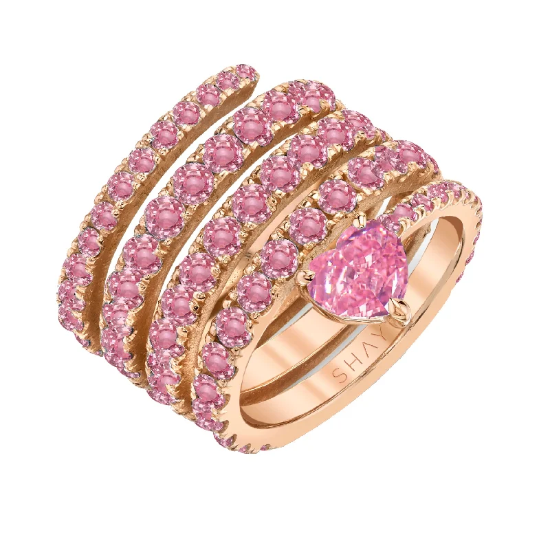 women birthstone rings -READY TO SHIP PINK SAPPHIRE SPIRAL HEART PINKY RING