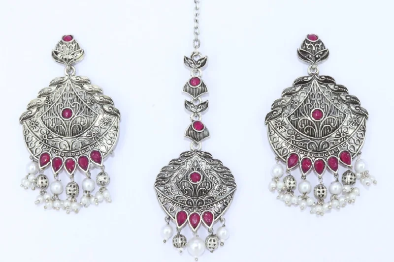 women drop earrings -Corbeda Fashion Oxidised Plated Earrings With Mangtikka