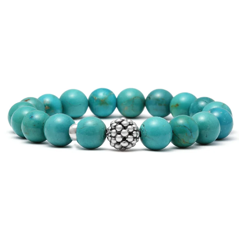 women oversized bangles -Maya Turquoise Silver Station Bead Bracelet