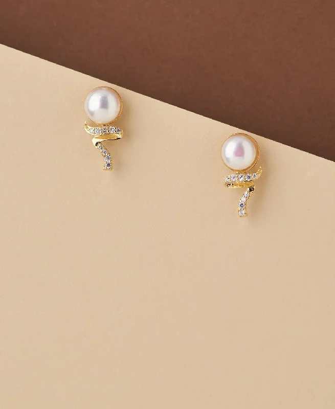 women designer earrings -Trendy White Pearl Stud Earring