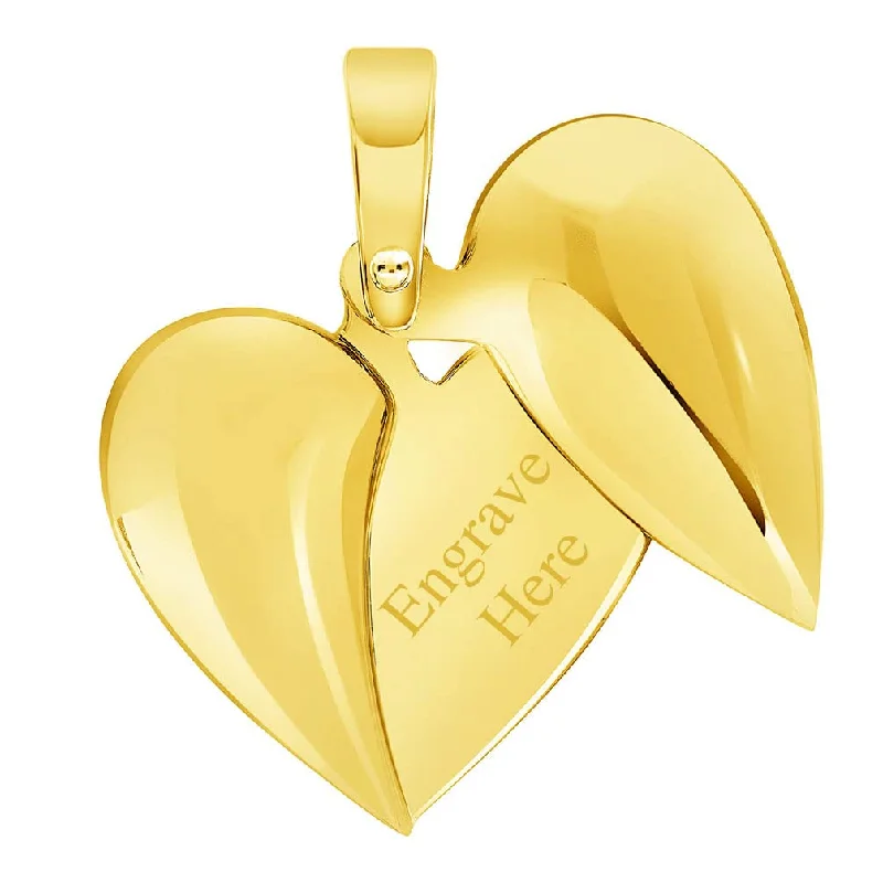 women star-shaped necklaces -14k Yellow Gold Engravable Personalized Secret Message Heart Pendant