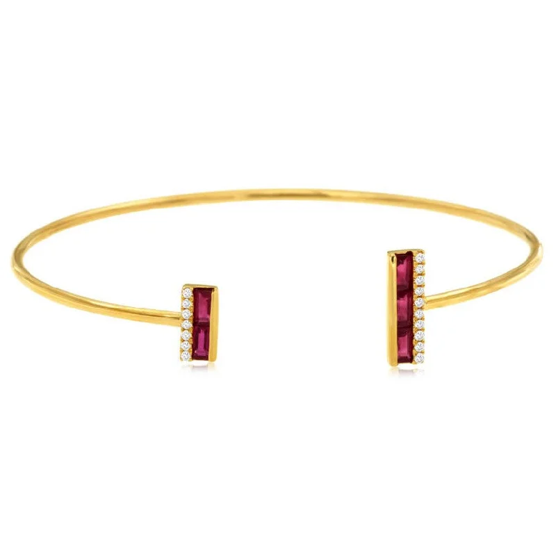 women men’s bracelets -Baguette Ruby and Diamond Accented Bangle Bracelet