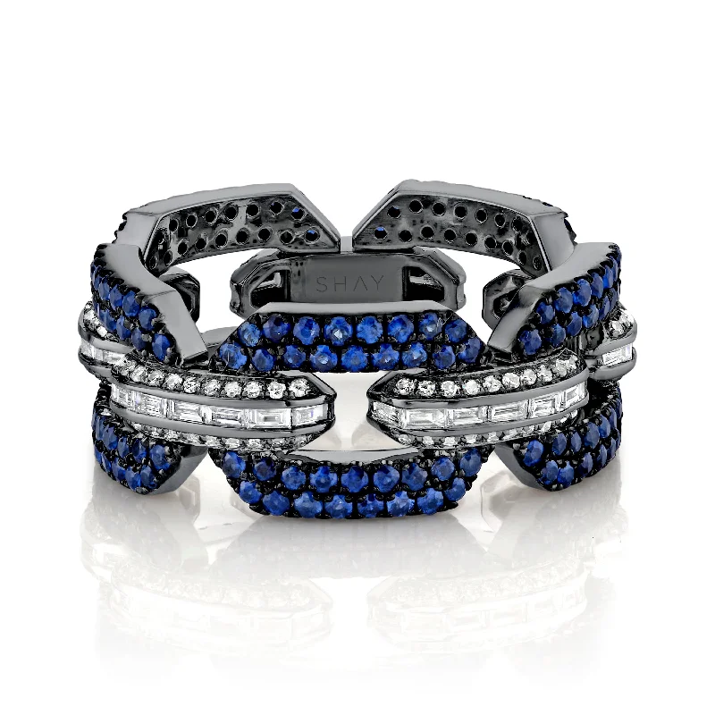 women anniversary diamond rings -MEN'S BLUE SAPPHIRE & DIAMOND PAVE GEO LINK RING