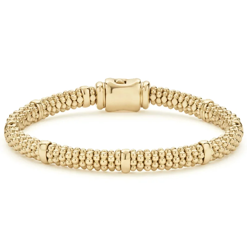 women double chain bracelets -Caviar Gold 18K Gold Station Caviar Bracelet | 6mm