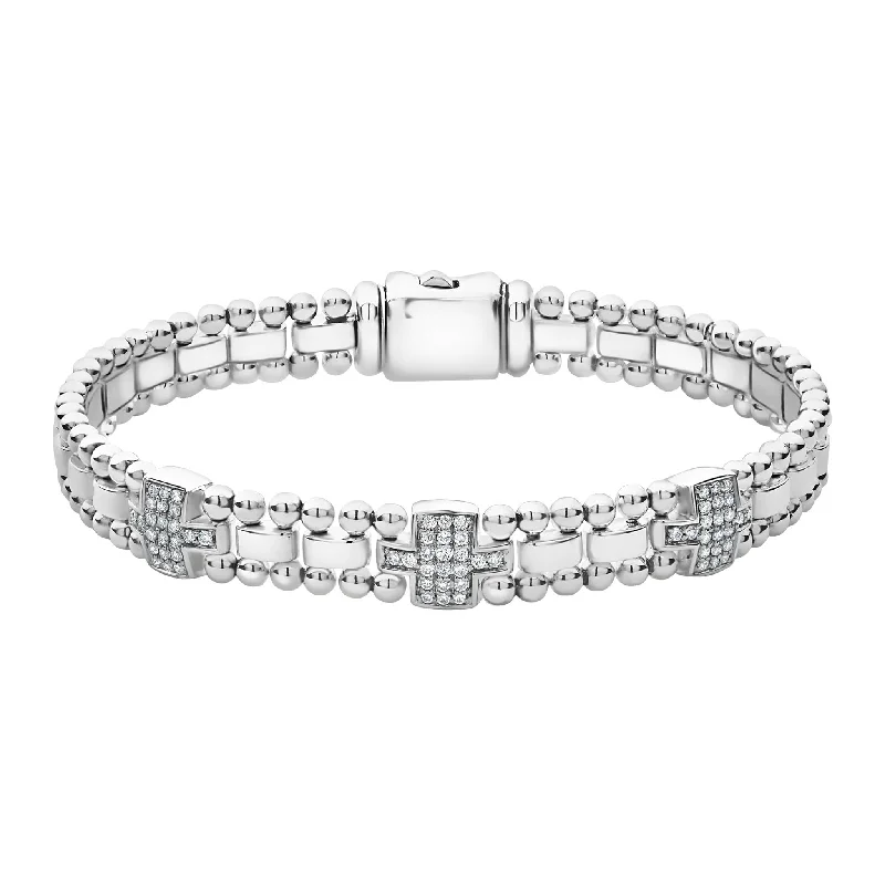 women custom gemstone bracelets -Caviar Spark Three Station Diamond Link Bracelet