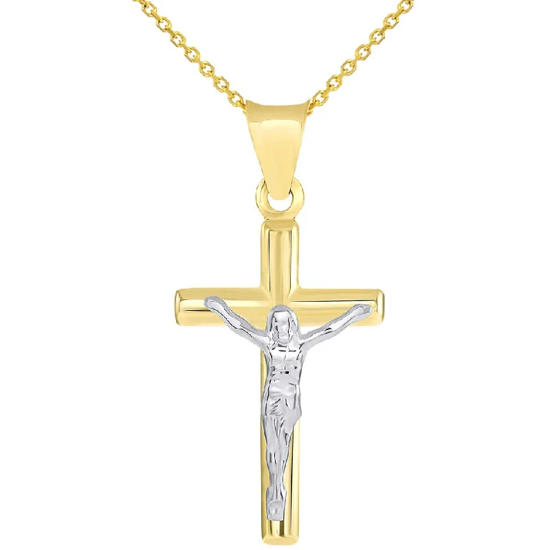 women silver necklaces -14k Two Tone Gold Small Latin Cross Crucifix Pendant Necklace