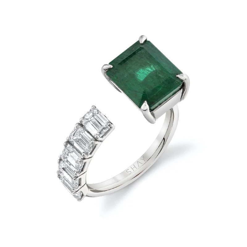 women handmade rings -FLOATING EMERALD & DIAMOND RING