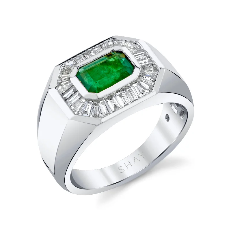 women stack rings -EMERALD & DIAMOND BAGUETTE CHAMPIONSHIP RING