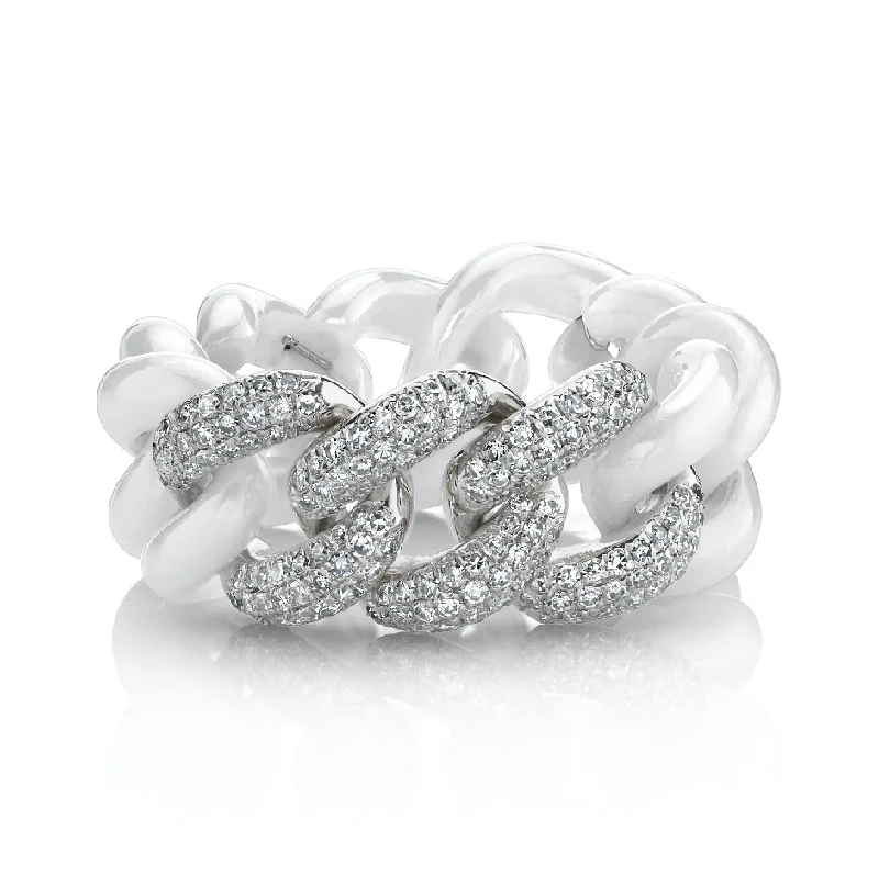 women unique wedding bands -TRIPLE PAVE & WHITE CERAMIC ESSENTIAL LINK RING