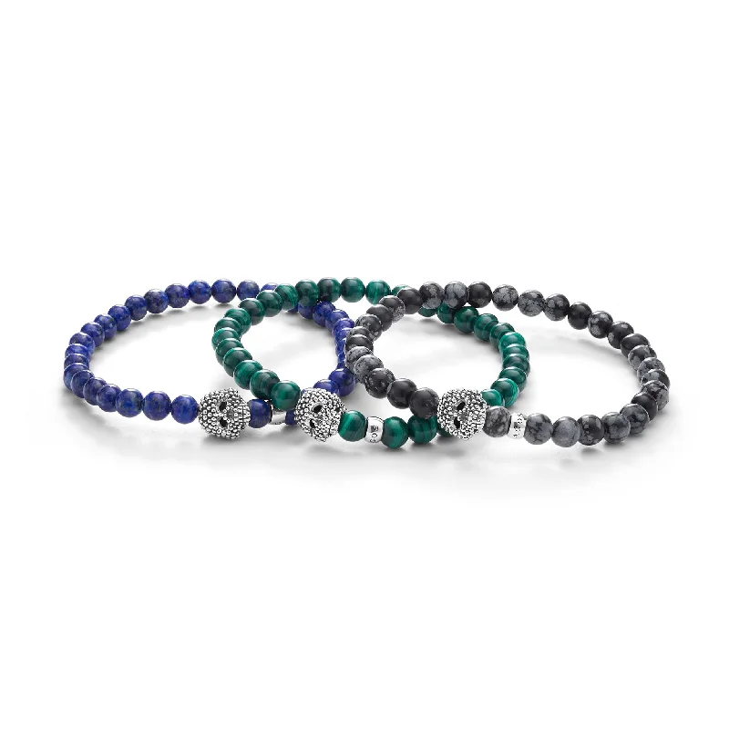 women custom bracelets -Anthem Gemstone Skull Stretch Bracelet Gift Set