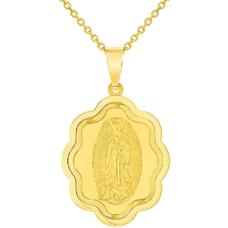 women minimalist gold necklaces -14k Yellow Gold Elegant Miraculous Medal of Our Lady of Guadalupe Pendant Necklace