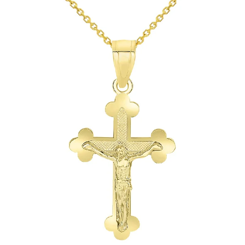 women rope necklaces -14k Yellow Gold Eastern Orthodox Cross Crucifix Charm Pendant with Cable Rolo Necklace