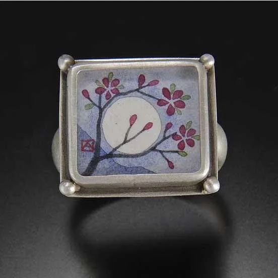 women stack rings -Small Square Plum Blossom Ring