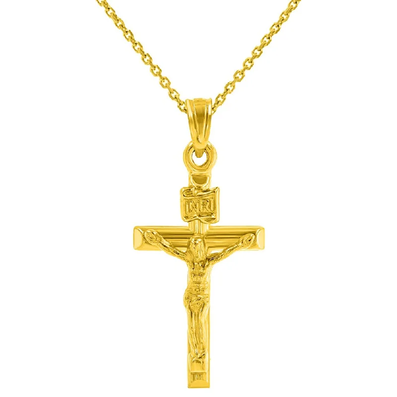 women minimalist pendant necklaces -14K Yellow Gold INRI Cross with Jesus Crucifix Pendant Necklace