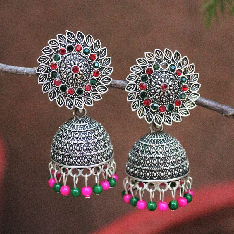 women colorful gemstone earrings -H K Fashion Oxidised Plated  Pearls Jhumki Earrings