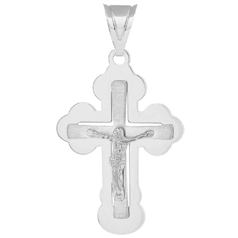 women crystal pendant necklaces -14k Solid White Gold Greek Orthodox Cross Crucifix Pendant