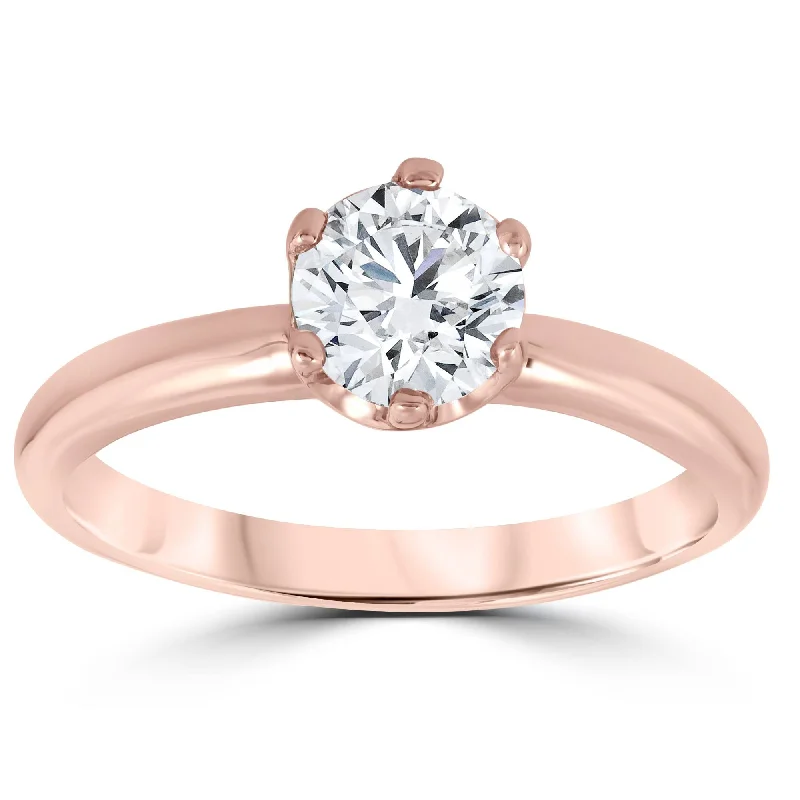 women heart-shaped engagement rings -1ct Round Diamond Solitaire Engagement Ring 14K Rose Gold