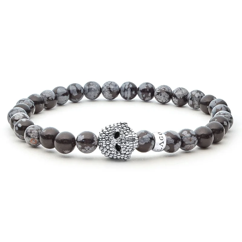 women antique bracelets -Anthem Snowflake Obsidian Skull Bracelet