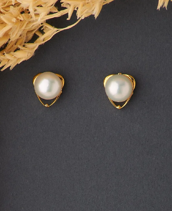 women statement drop earrings -Simple Pearl Stud Earring