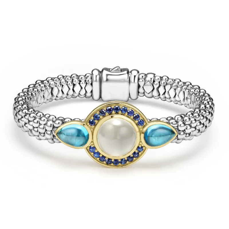 women stackable bangles -Studio Two-Tone Moonstone and Gemstone Caviar Beaded Bracelet | 9mm