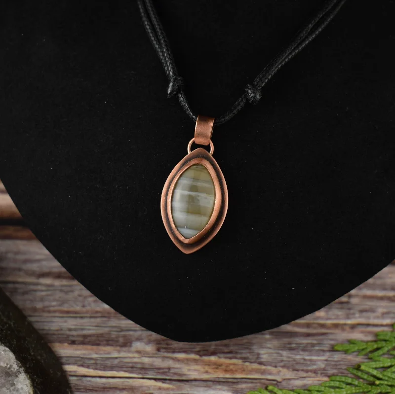 women teardrop necklaces -Yellow Banded Agate Copper Pendant Necklace