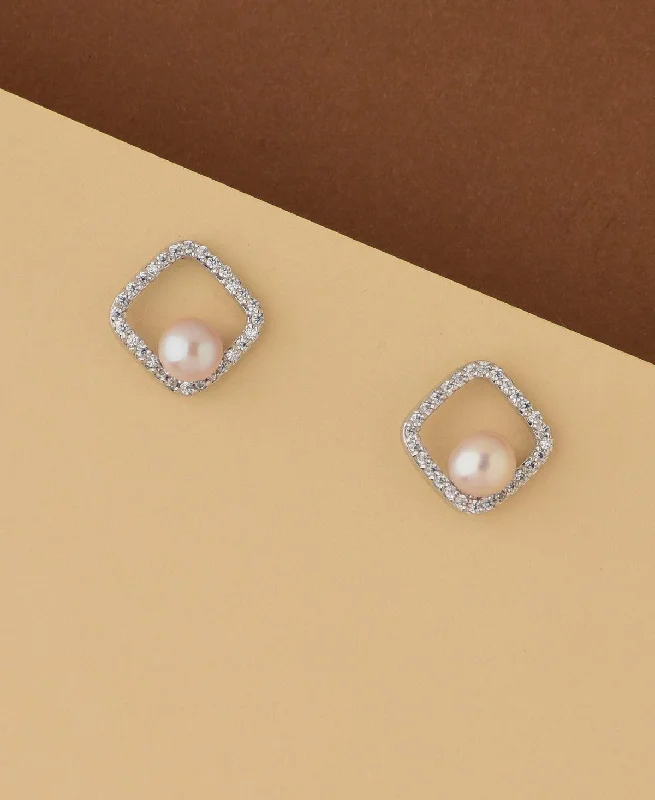 women luxury diamond earrings -Simple and Sweet Real Pearl Stud Earring