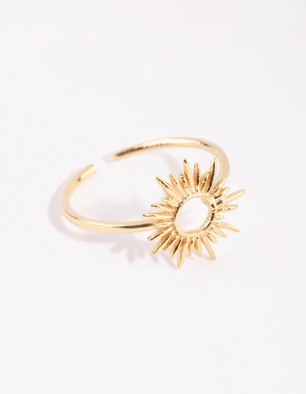 women round engagement rings -Gold Plated Sterling Silver Sun Goddess Ring