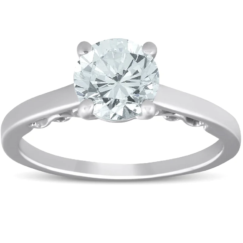 women vintage diamond engagement rings -1 1/2 Ct Diamond & CZ Engagement Ring 14k White Gold