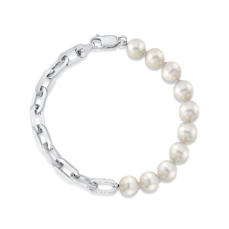 women twisted bracelets -7mm White Freshwater Oscar Pearl & Chain Bracelet