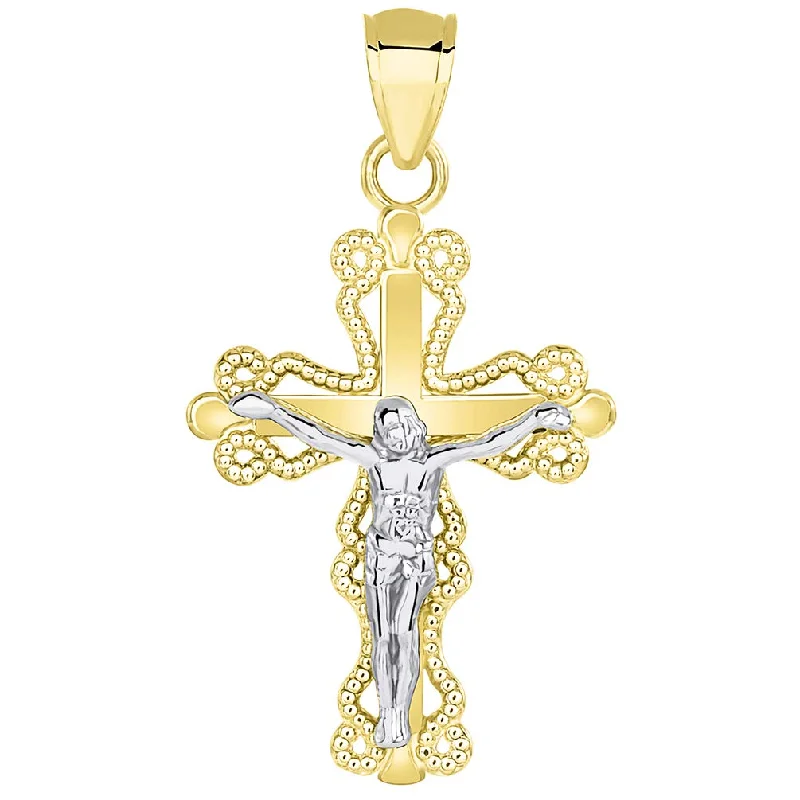 women infinity necklaces -14k Two Tone Gold Milgrain-Edged Religious Cross Small Crucifix Pendant