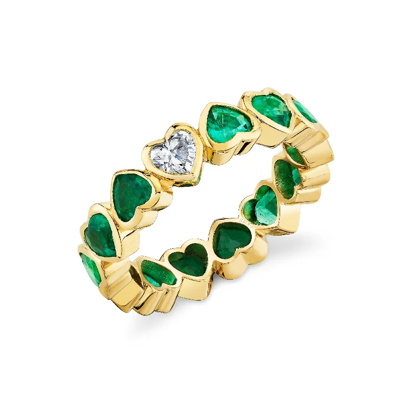 women adjustable rings -EMERALD & DIAMOND BEZEL HEART BAND