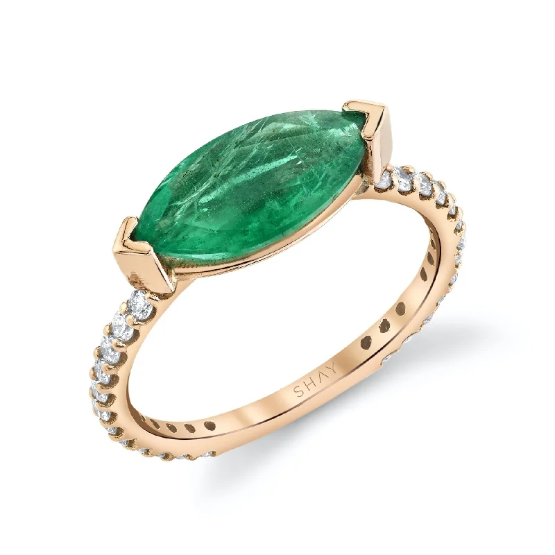 women round diamond rings -EMERALD SOLITAIRE MARQUISE PINKY RING